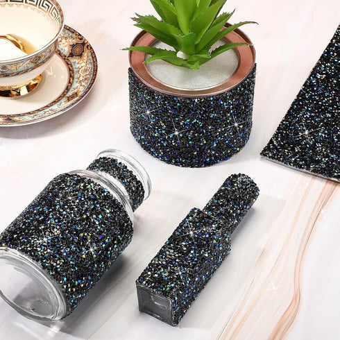 Bling Crystal Resin Rhinestones Sticker Sheet DIY Self-Adhesive Car Decoration Sticker Glitter Crystal Rhinestone Sheet for Car Shoes Clothing (Bl...