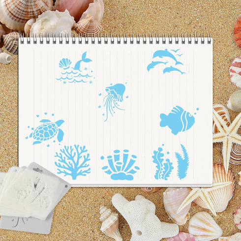 JULMELON Stencils for Painting,20Pcs Sea Life Stencils Sea Animal DIY Pattern Stencils for Painting on Wall Floor Decor DIY Rock Painting Art Proj...