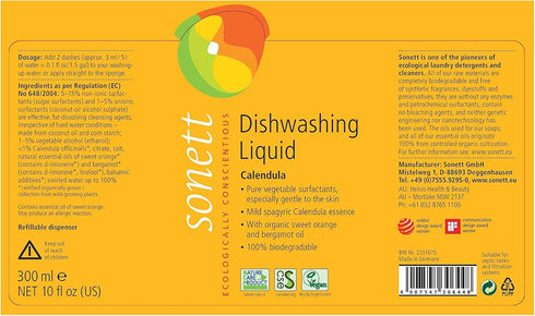 Sonett Organic Dishwashing Liquid (1 Count Calendula, 10 Fl.Oz) Certified Organically Grown...