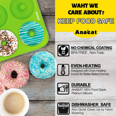 Anaeat 2 Pack Donut Pan Silicone Baking Mold, Just Pop Out! Non-Stick Doughnuts Baking Pans BPA Free for 6 Full-Size Donuts, Muffins, Cake Biscuit...