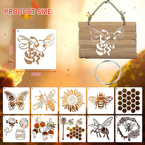 6 Inch Bee Stencils Reusable Honeycomb Honey Stencils for Painting on Wood, 25 Pieces Bee Stencil DIY Craft Template for Painting on Furniture, Ca...
