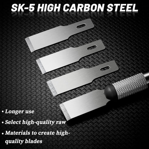 Size 18 Chiseling Blades SK5 Knife Blades No Handles Knife Square Blade Carbon Steel Chisel Tip Knife Blade with Plastic Storage Boxes for Craft C...