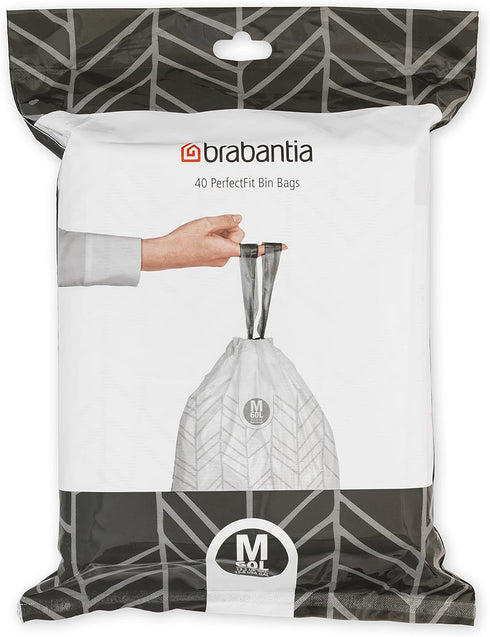 Brabantia PerfectFit Trash Bags (Size M/16 Gal) Thick Plastic Trash Can Liners with Drawstring Handles (40 Bags)...