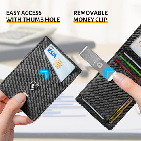GSOIAX Slim Leather RFID Bifold Wallet for Men with Money Clip and 12 Credit Card Holders - Minimalist Front Pocket Wallet with ID Window, Cool Gr...