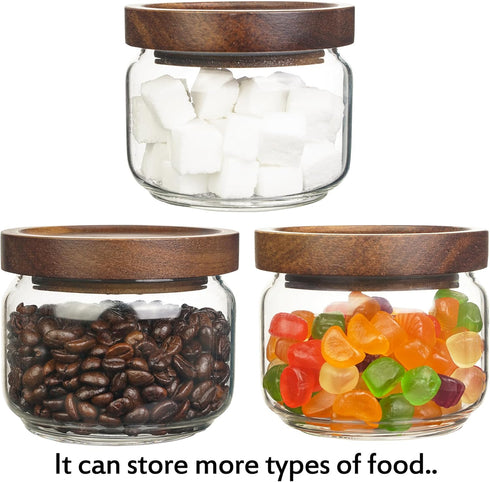 Glass storage jars with wooden lids, food storage jars, glass kitchen jars, transparent containers for coffee bean storage, biscuit/candy/spice/te...