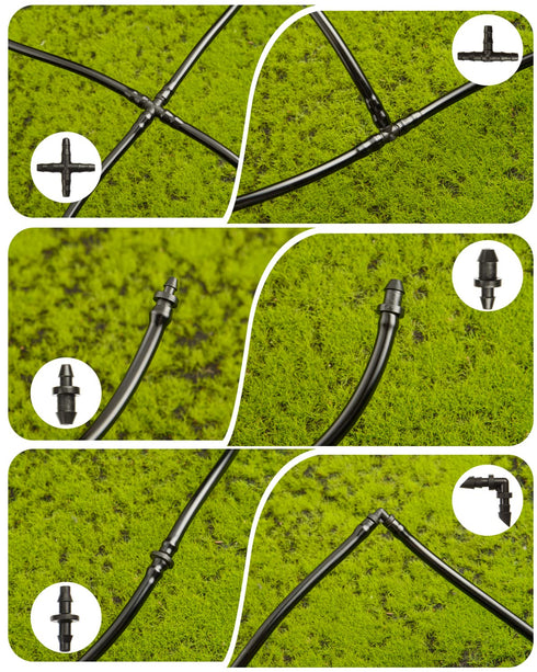 320 Pcs Drip Irrigation Fittings Kits for 1/4" Tubing, Drip Irrigation Barbed Connectors, Drip Line Connectors for Drip Systems(4-Way Coupling, Te...