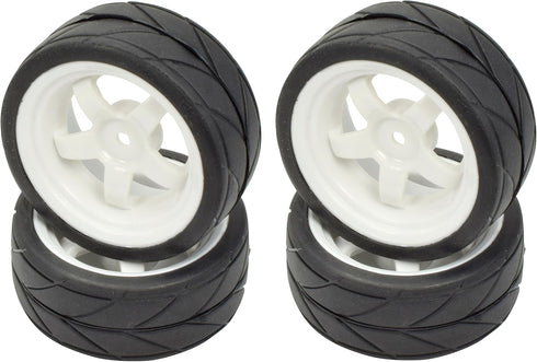 Apex RC Products 1/10 On-Road 12mm White 5 Spoke Wheels V Tread Rubber Tires (Set of 4) #5015...
