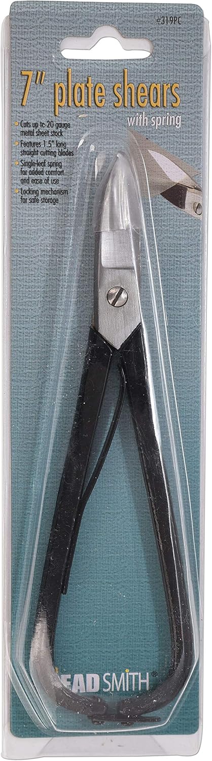 The Beadsmith Metal Plate Shears – 7 inches (178mm) – Steel Blades – Comfort Grip with Single-Leaf Spring Handle – Tool for Cutting Stamping Blank...