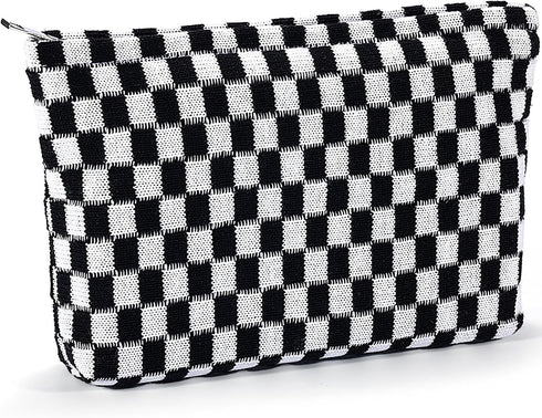Checkered Makeup Bag for Women Large Capacity Black Travel Cosmetic Bag Set Makeup Pouch for Purse Zipper Toiletry Organizer Cute Y2K Aesthetic Tr...