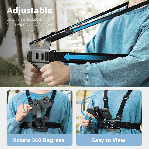 Mobile Phone Chest Mount Harness Strap Cell Phone Holder Mount for Video Recording Bike/Kayak/Fishing/Skateboard POV/VLOG for iPhone/Samsung for G...