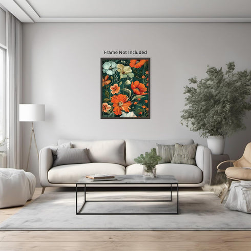 Posterizer 1 pcs-red orange flowers with green background-Floral & Botanical Art-Abstract & Modern Art-Decor for Home & Office- UNFRAMED Wall Art...