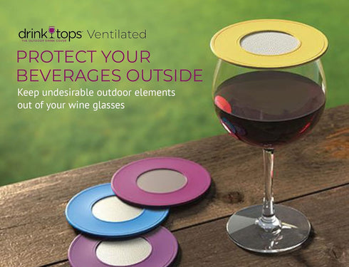 Drink Tops Ventilated Silicone Wine Glass Covers - Weighted Cover Allows air to circulate - Outdoor Glass Protectors prevent particles - BPA Free ...