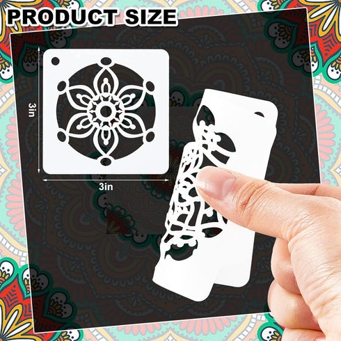 80 Pieces 3 x 3 Inch Mandala Reusable Plastic Art Craft Kits for DIY Painting Art Projects Wood Wall Floor Fabric Furniture Tile Holiday Stencils ...
