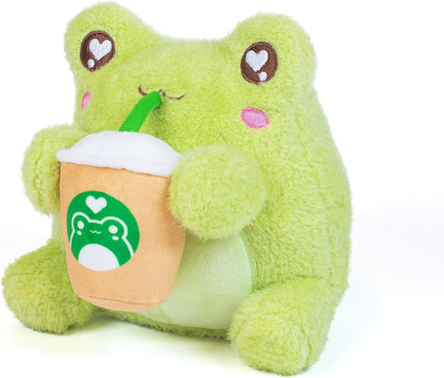 Cuddle Barn PlushGoals - Coffee Sippin' Wawa The Froggie Soft Lime Green Scented Stuffed Animal Kawaii Frog Plush Toy, 6 inches...