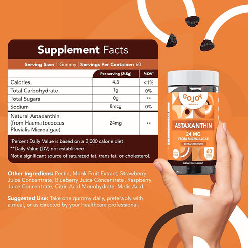 Chewable Astaxanthin Gummies - Natural Astaxanthin 24mg Antioxidant Supplement - Vegan, Non-GMO, Sugar-Free, Gluten-Free, Soy-Fee, 3rd Party Lab T...