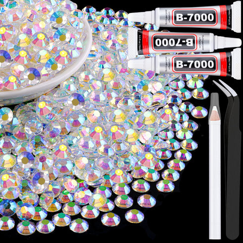 1500Pcs 6mm Resin Jelly Rhinestones with 3Pcs 10ml B7000 Jewelry Glue for Crafting, Transparent AB Flatback Gems, Bedazzling Crystal Bulk for DIY ...