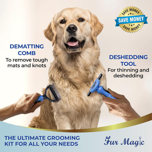 Large Deshedding Tool & Dematting Comb – Grooming Brushes for Dogs, Cats, Horses – Reduce Shedding and Remove Knots, Mats and Loose Undercoat...