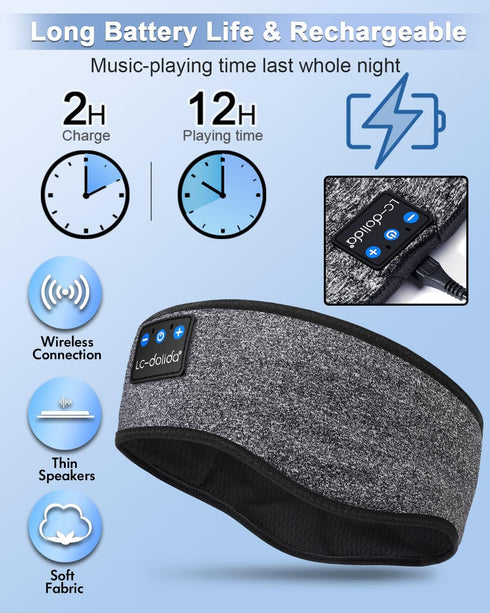 LC-dolida Sleep Headphones Wireless Bluetooth Headband Headphones for Sleeping Music Sleep Mask with Thin HD Stereo Speakers Perfect for Side Slee...