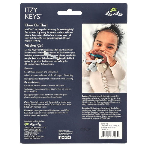Itzy Ritzy Teething Keys Baby Teether Toy - Features a Braided Texture Ring & Keys, Includes a Water-Filled Leaf-Shaped Teether & Silicone Sloth &...