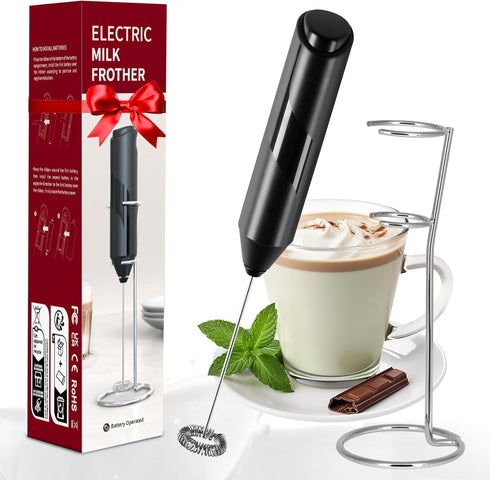 HealSmart Milk Frother Handheld, Battery Operated Whisk Maker with Stainless Steel Stand Hand Drink Mixer for Coffee, Lattes, Cappuccino, Matcha, ...