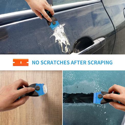 Razor Blade Scraper, Double Edged Razorblade Scraping Tool with 6 Pcs Razor Blades, Paint Scraper for Glass, Decals, Tint, Stickers, Labels, Caulk...