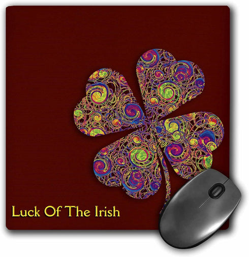 3dRose LLC 8 x 8 x 0.25 Inches Mouse Pad, Chic Clovers Colorful on Dark Red (mp_41923_1)...