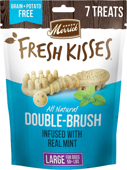 Merrick Fresh Kisses Natural Dental Chews, Toothbrush Shape Treat Infused With Real Mint, For Large Dogs - 7 ct. Bag...