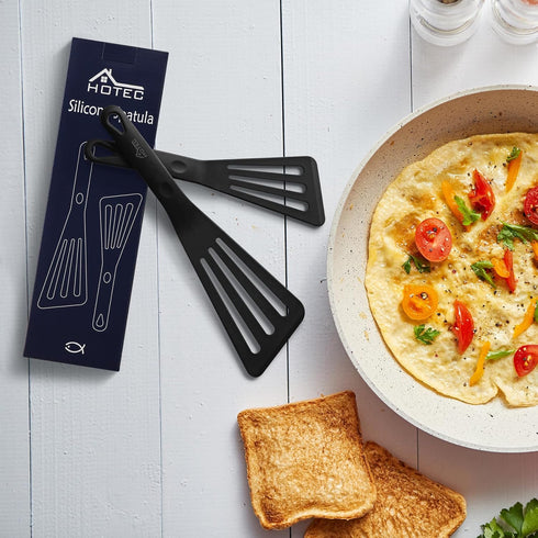 HOTEC Heat Resistant Silicone Slotted Fish Turner Spatula Set, Flipper Cooking Spatulas, for Non Stick Cookware Dishwasher Safe, Black...