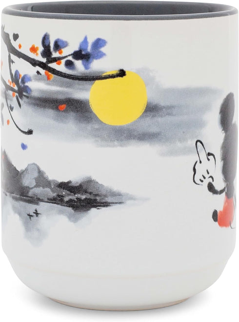 Disney Mickey and Minnie Mouse Watercolor Sunset Asian-Style Ceramic Tea Cup | Traditional Japanese-Inspired Mug Without Handle | Holds 9 Ounces...