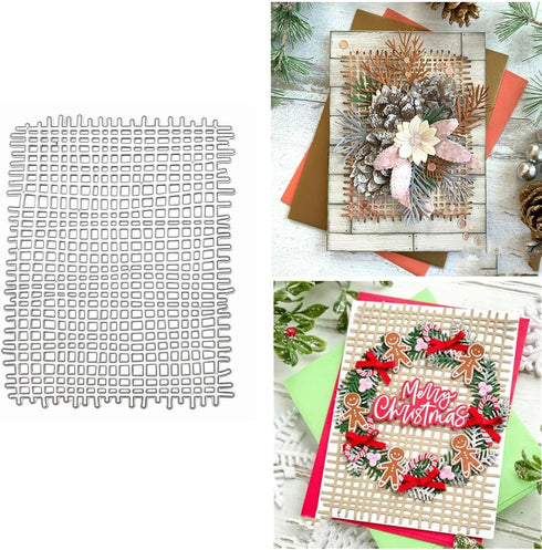 Fish Net Background Metal Die Cuts,Burlap Texture Frame Stencils DIY Crafts Cards Cutting Dies Cuts for DIY Embossing Card Making Photo Decorative...