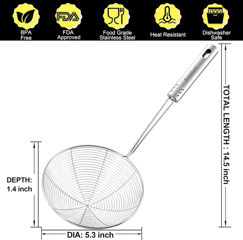 Anaeat 5.3" Stainless Steel Spider Strainer Skimmer, Professional Kitchen Pasta Strainer Spoon with Long Handle - Asian Strainer Ladle Wire Skimme...