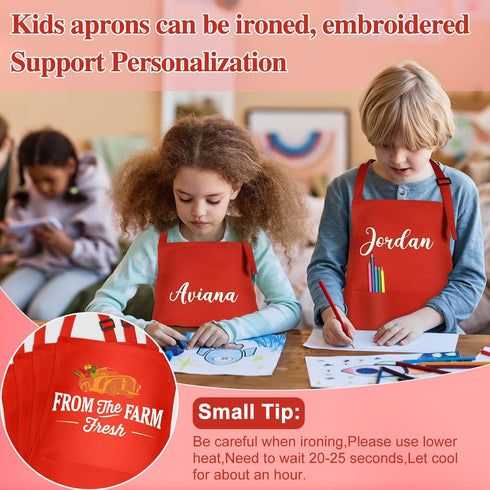 6 Pack Kids Apron bulk with 2 Pockets Adjustable Chef Art Apron Kids Painting Aprons for Cooking Baking Painting Crafting Grilling Activity?6 Colo...