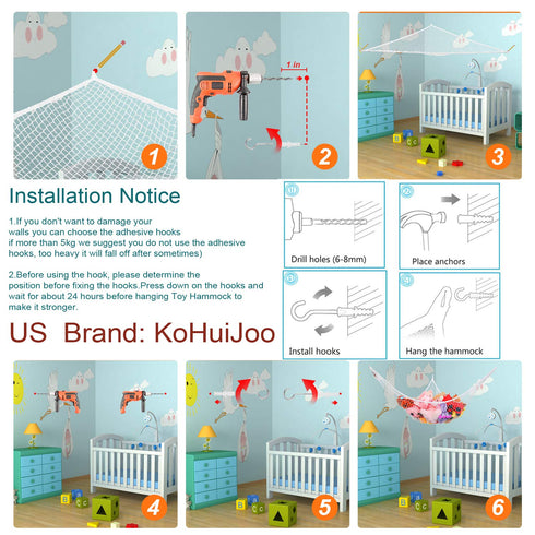 Toy Hammock, Stuffed Animals Hammock, Jumbo Toy Storage Net 83" Wall Sling Corner Extra Large Kids Children Mesh Toy Net Organizer (White, 83 Inch...