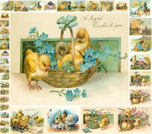 Decoupage Paper Pack (21 Sheets 6"x8") Cute Little Easter Chicks and Flowers FLONZ Vintage Styled Easter Cards Pictures for Decoupage, Craft and S...