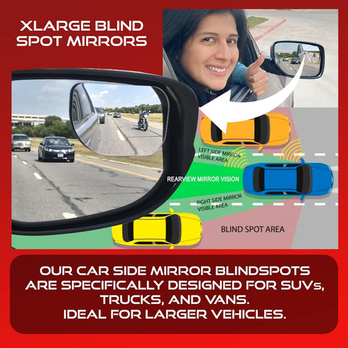 Blind Spot Convex Car Mirror: XLarge Rear View | Rearview Automotive Mirror for Car Exterior Accessories and Interior for Women/Men (2Pack)...