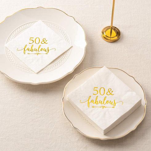 Crisky 50 and Fabulous Cocktail Napkins Gold for Women 50th Birthday Decorations, 50th Birthday Bevergae Dessert Table Supplies, 50Pcs, 3-Ply...