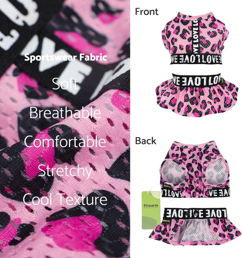 Fitwarm 2 Piece Leopard Quick Dry Dog Cooling Vest, Breathable Summer Dog Clothes with Crop Top and Skirt, Stretchy Beach Pet Dress, Pink, XS...