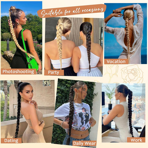 Long Braided Ponytail Extension with Hair Tie Dark Brown Straight Wrap Around Braid Ponytail Hair Extensions Natural Soft Synthetic Hair Piece for...