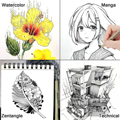 Micro Fineliner Drawing Art Pens: 16 Black Fine Line Waterproof Ink Set Artist Supplies Archival Inking Markers Liner Professional Sketch Outline ...
