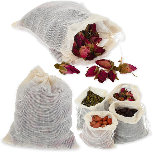 32Pcs Spice Bags for Cooking, 3.15 X 4inch Empty Tea Bags Reusable Tea Bags, Muslin Bags with Drawstring, Tea Filter Bags Cheesecloth Bags for Hom...
