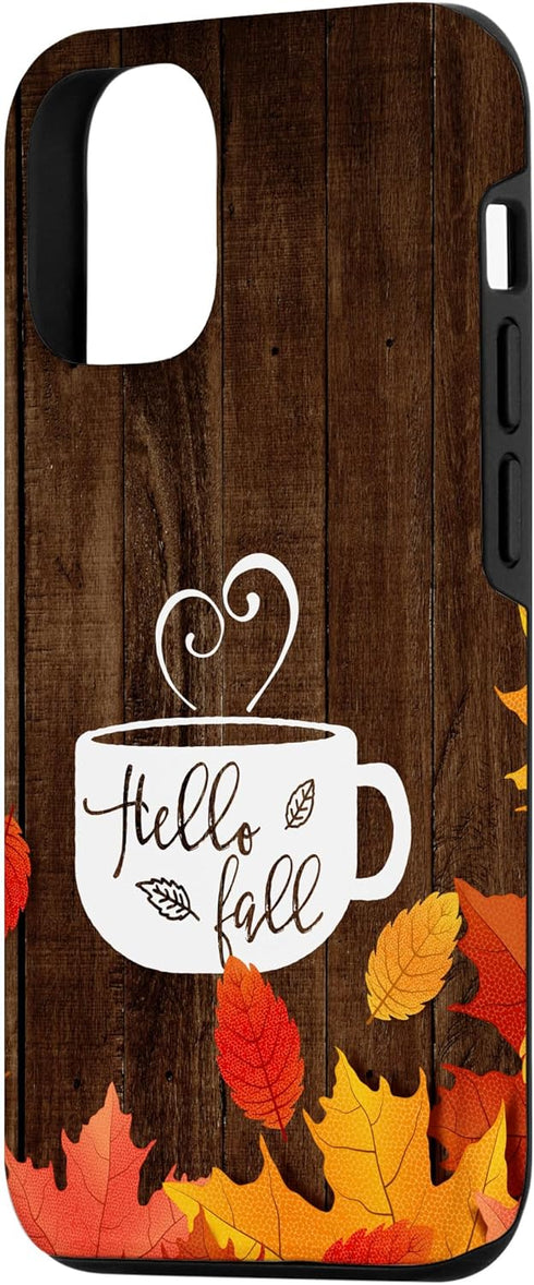 Hello Fall Coffee Mug Autumn Leaves Happy Fall Feeling Case for iPhone 12/12 Pro...