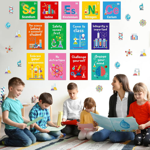 45 Pcs Science Classroom Decorations Wall Science Bulletin Board Set Science Cutouts Chemistry Scientist Posters Educational Material for Elementa...