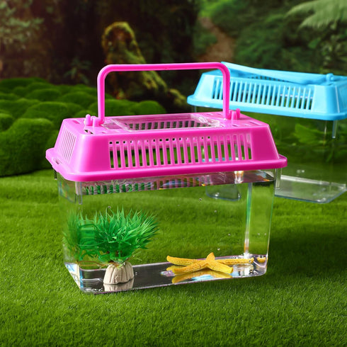 NOLITOY 4pcs Mini Fish Tank, Plastic Fish Box Breeding Case with Handle Desktop Fish Bowl Portable Aquarium for Shrimp Turtle Shrimp Goldfish (Ran...