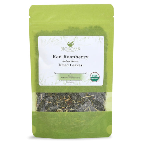 Biokoma Pure and Organic Red Raspberry Dried Leaves 50g (1.76oz) In Resealable Moisture Proof Pouch, USDA Certified Organic - Herbal Tea, No Addit...