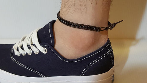 Infinityee888 Onyx Bead Anklet bracelet 10-10.5 inches woven with Leather cord beautiful handmade hippie bohemian Unisex Anklet Gift Idea for Both...