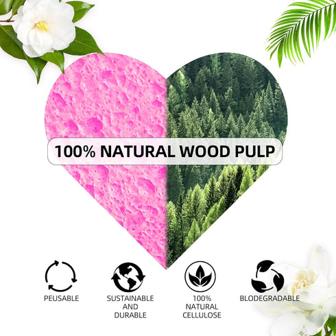 Women 60-Count Compressed Cellulose Heart Shape Face Facial Sponges 100% Natural Cosmetic Sponges for Facial Cleansing Exfoliating Mask Skin Massa...