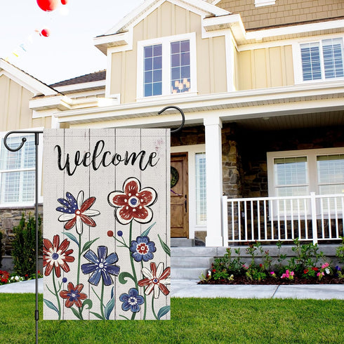 Welcome 4th of July Garden Flag 12x18 Inch Double Sided, Patriotic Independence Day Flower Yard Flag for Memorial Day Outdoor House Decorations (O...