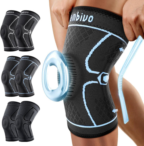 CAMBIVO Knee Brace for Men & Women, 2 Pack Knee Compression Sleeve for Knee Pain Relief, Knee Brace with Side Stabilizers & Patella Pad for Menisc...
