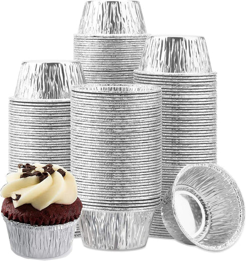 150Pack Aluminum Foil Ramekins Cups, 4 oz Aluminum Disposable Ramekins Foil Baking Cups Muffin Liners for Tart, Souffle, Appetizer, Pudding, Creme...