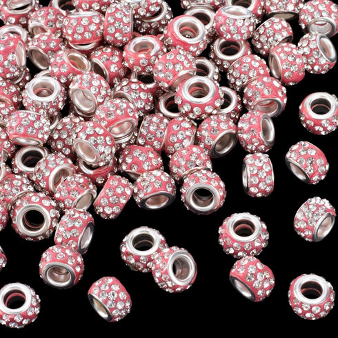 ANCIRS 100pcs 12mm Large Hole Rhinestone European Beads, Large Hole Rondelle Spacer Beads, Diamond Hair Beads for European Bracelet Snake Chain Ch...